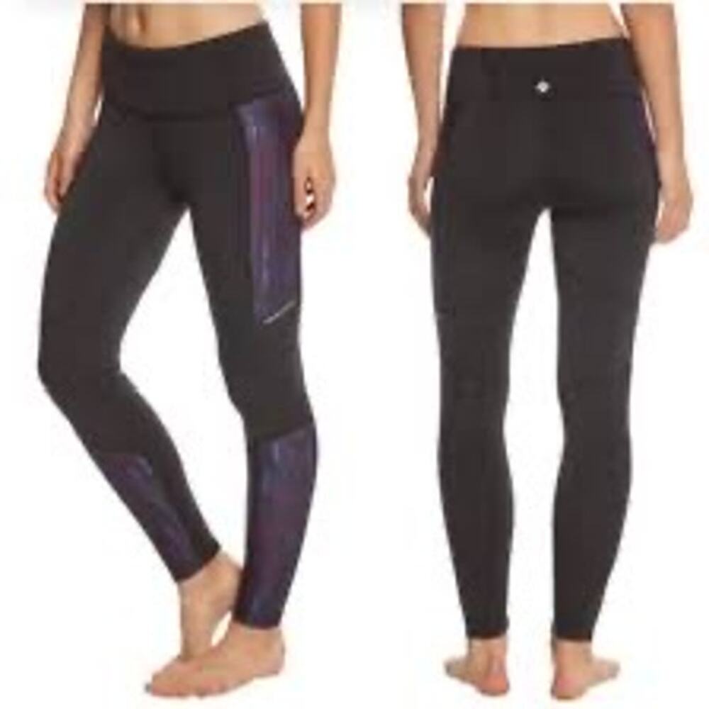 Prana Ergo Kaleidoscope Leggings Medium M Black Purple Reflective Full Length